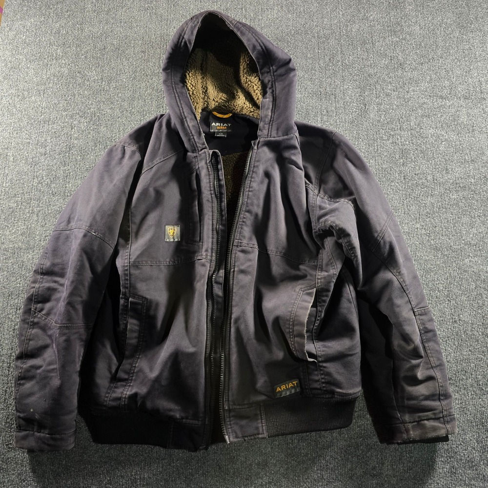Ariat Rebar DuraCanvas Jacket Mens Large Black Sherpa Lined Hooded Work Coat L/G